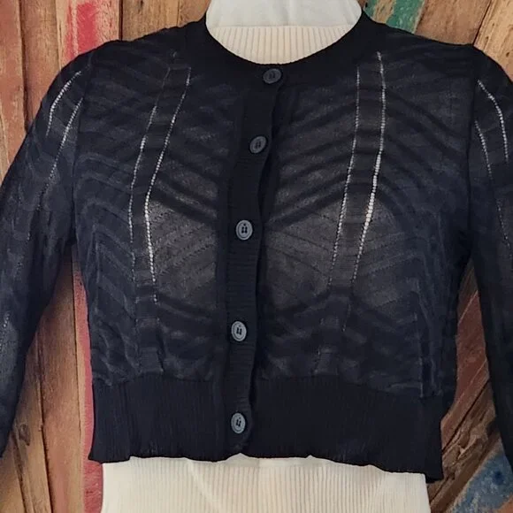 Vintage Missoni knit wool/cotton/viscose  black cropped sweater/cardigan Sz XS-S - Picture 2 of 9